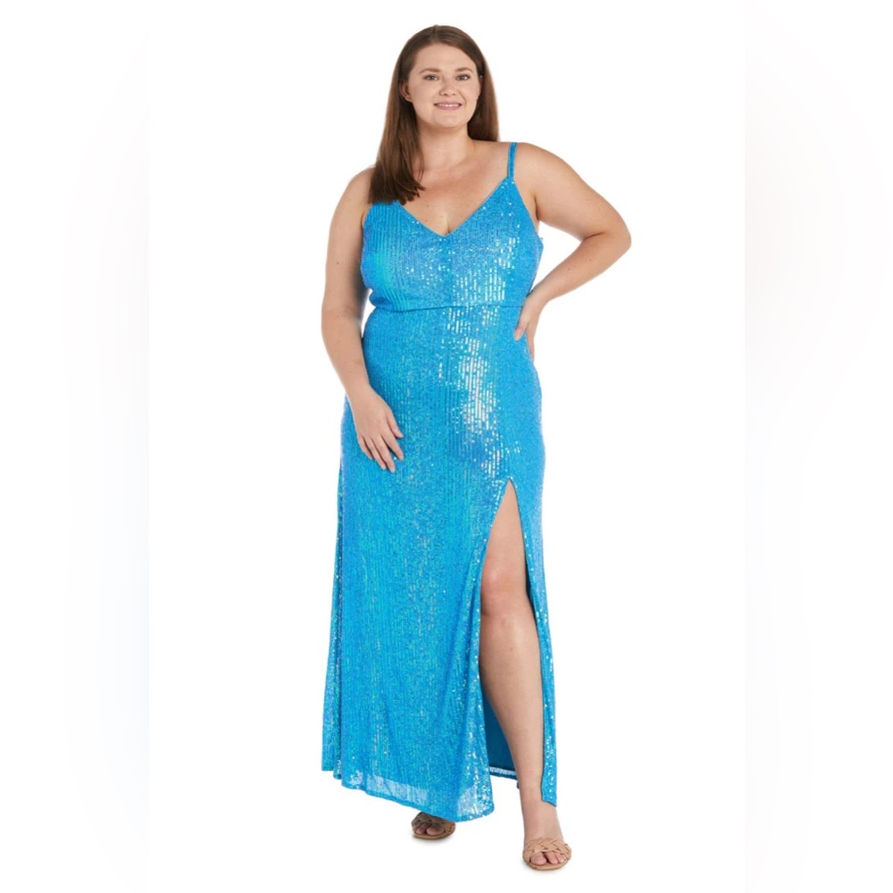 Morgan & Co. Sequin Spaghetti Strap Dress in Teal